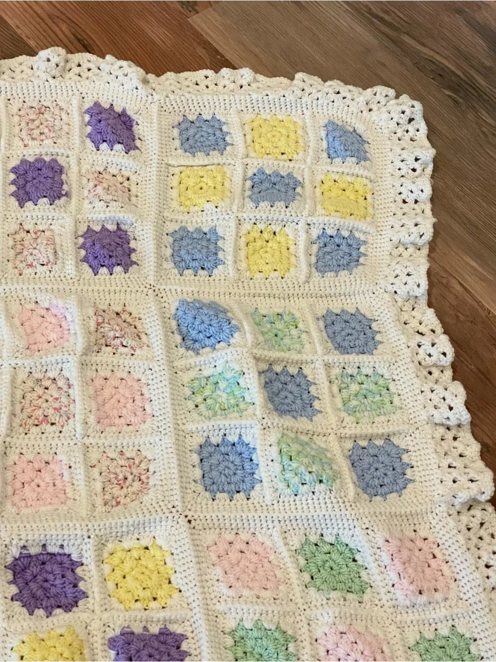 Handmade Crochet Granny Square Baby Blanket in Pastel Colors 34x34 inches